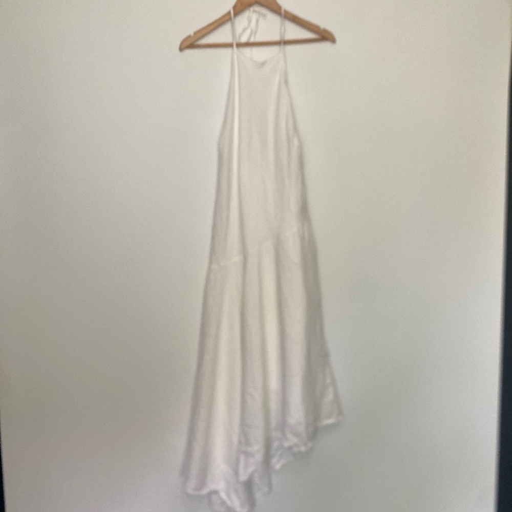 NWT The Drop L White Linen Halter Assymetric Hem Maxi Dress